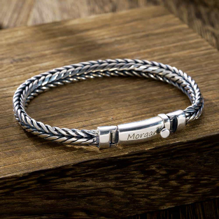 Gevlochten Zilver Heren Dames Armband Gegraveerde 6.5 mm | Gepersonaliseerde Zilver 925 Armband voor Mannen met Naam