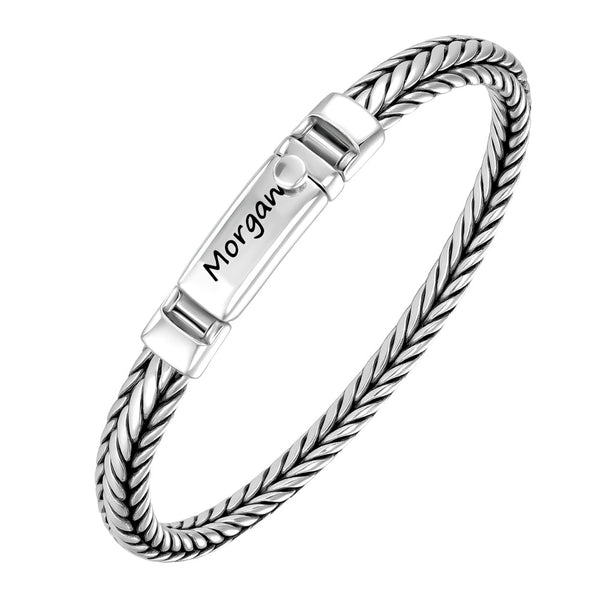 Gevlochten Zilver Heren Dames Armband Gegraveerde 6.5 mm | Gepersonaliseerde Zilver 925 Armband voor Mannen met Naam