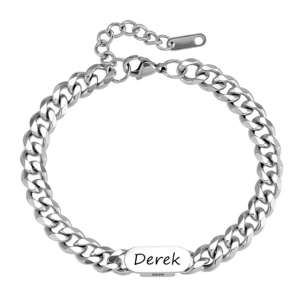 Dames Heren Zilver Schakel Armband met Naam 6 mm | Zilver 925 Gegraveerde Cubaanse Armband Gepersonaliseerde voor Mannen