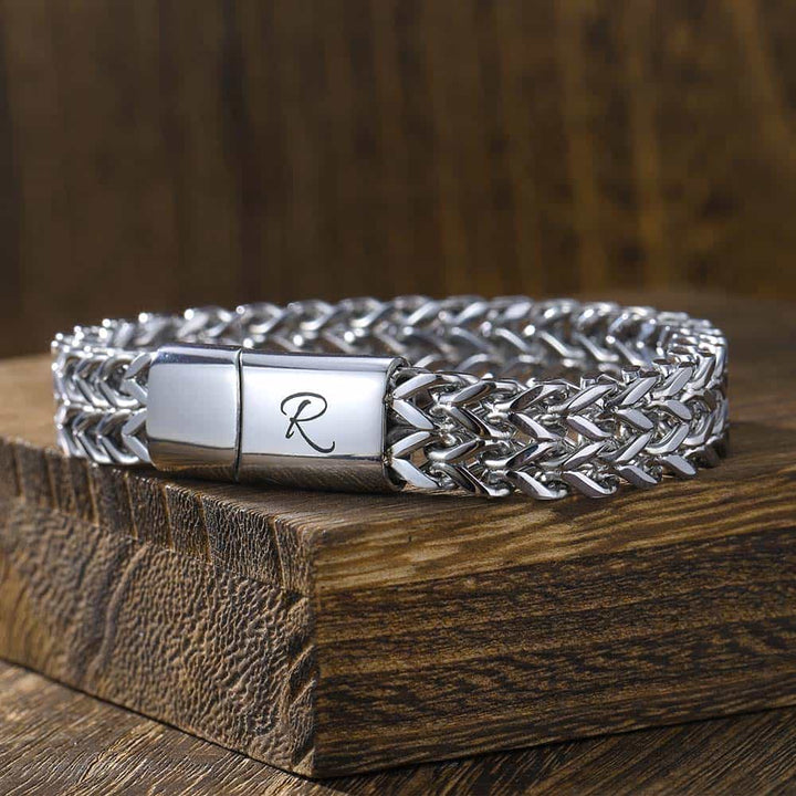 Gepersonaliseerde Zilver Dubbellaagse Vossenstaart Armband Heren 12 mm | Zilver Schakel Armband Gegraveerde voor Mannen
