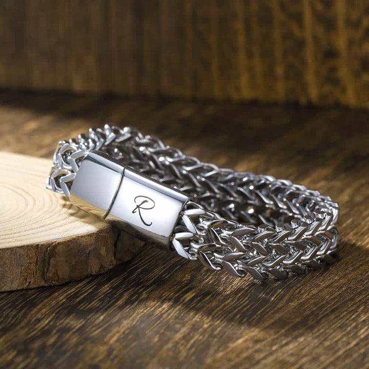 Gepersonaliseerde Zilver Dubbellaagse Vossenstaart Armband Heren 12 mm | Zilver Schakel Armband Gegraveerde voor Mannen