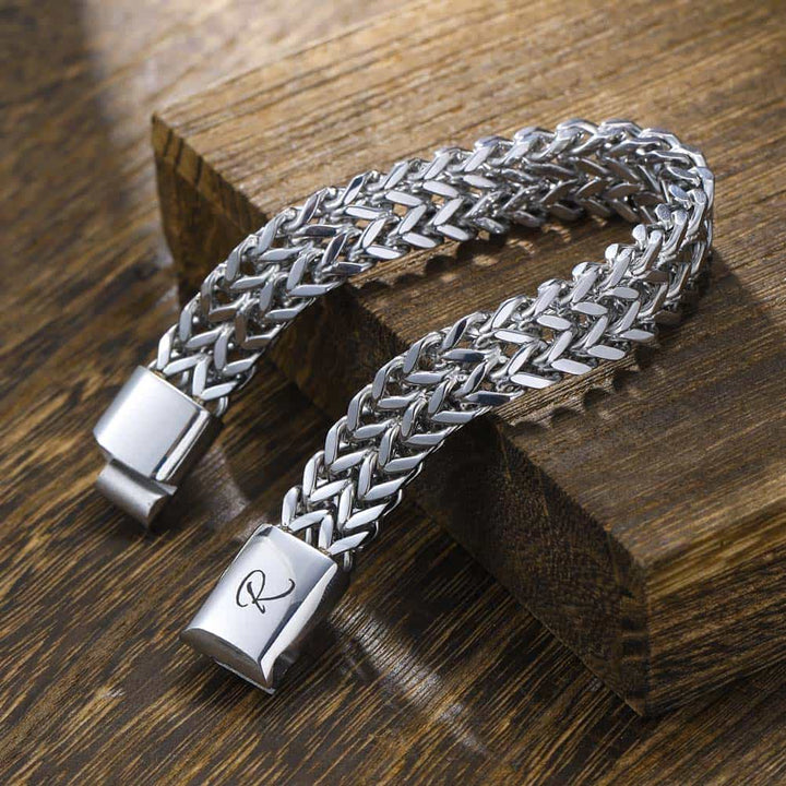 Gepersonaliseerde Zilver Dubbellaagse Vossenstaart Armband Heren 12 mm | Zilver Schakel Armband Gegraveerde voor Mannen