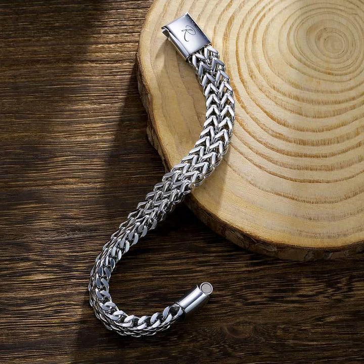 Gepersonaliseerde Zilver Dubbellaagse Vossenstaart Armband Heren 12 mm | Zilver Schakel Armband Gegraveerde voor Mannen