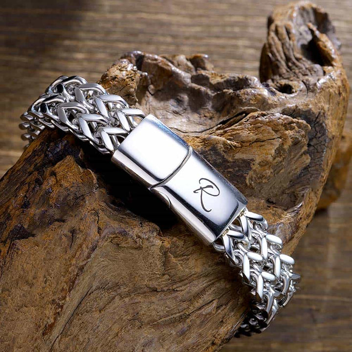 Gepersonaliseerde Zilver Dubbellaagse Vossenstaart Armband Heren 12 mm | Zilver Schakel Armband Gegraveerde voor Mannen
