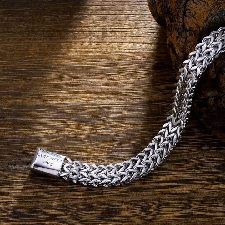Gepersonaliseerde Zilver Dubbellaagse Vossenstaart Armband Heren 12 mm | Zilver Schakel Armband Gegraveerde voor Mannen