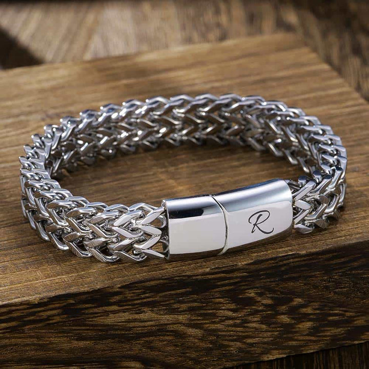 Gepersonaliseerde Zilver Dubbellaagse Vossenstaart Armband Heren 12 mm | Zilver Schakel Armband Gegraveerde voor Mannen