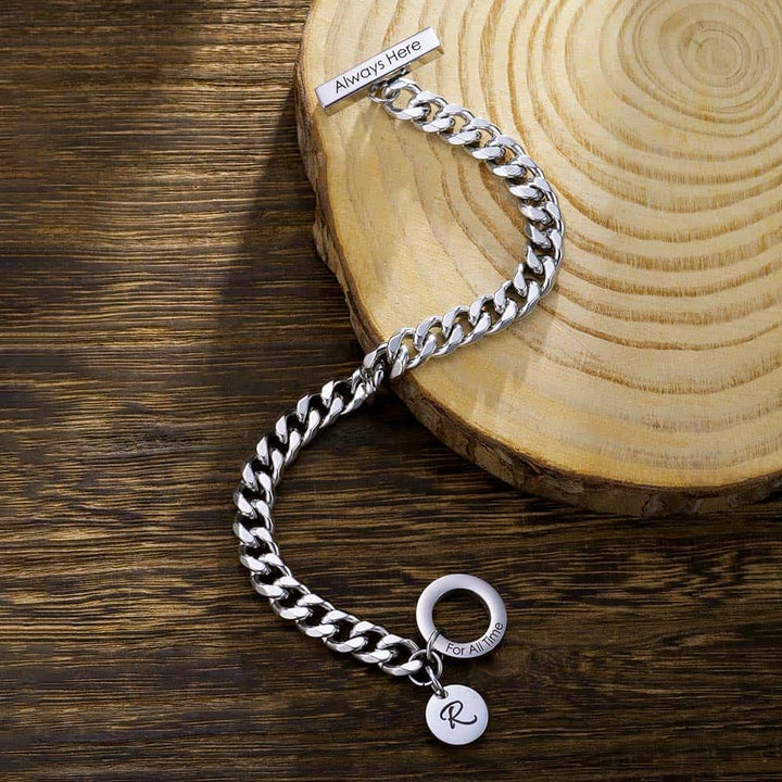 Gepersonaliseerde Zilver Schakel Armband met Bar en Tag | Matching Koppel Armbanden Gegraveerde Man en Vrouw - Remisia