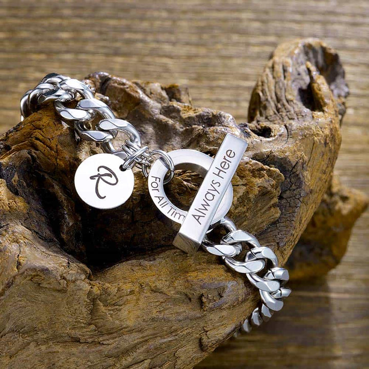 Gepersonaliseerde Zilver Schakel Armband met Bar en Tag | Matching Koppel Armbanden Gegraveerde Man en Vrouw - Remisia
