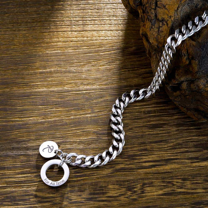 Gepersonaliseerde Zilver Schakel Armband met Bar en Tag | Matching Koppel Armbanden Gegraveerde Man en Vrouw - Remisia