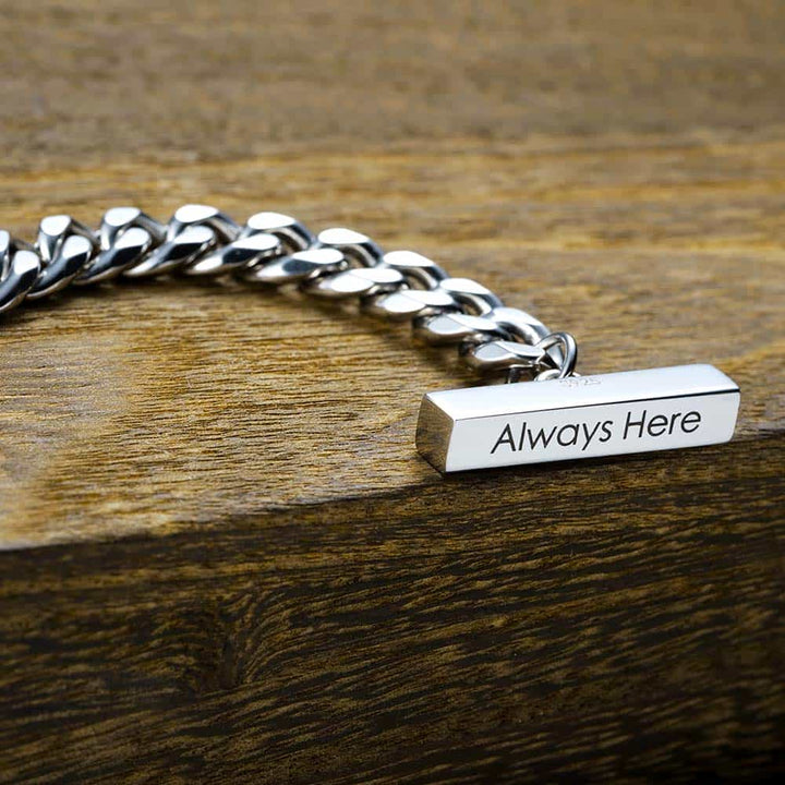 Gepersonaliseerde Zilver Schakel Armband met Bar en Tag | Matching Koppel Armbanden Gegraveerde Man en Vrouw - Remisia