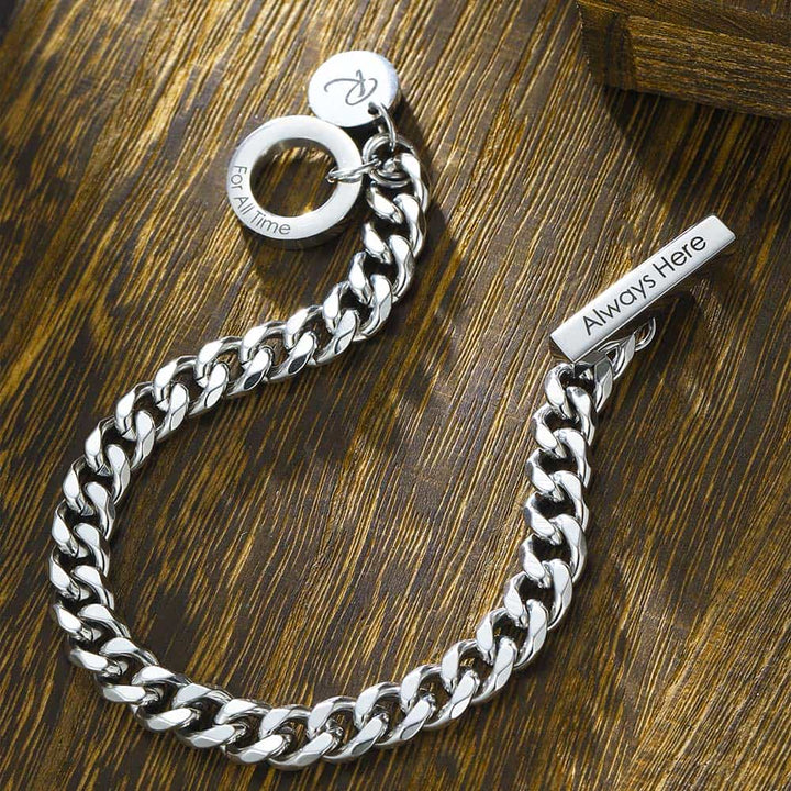 Gepersonaliseerde Zilver Schakel Armband met Bar en Tag | Matching Koppel Armbanden Gegraveerde Man en Vrouw - Remisia