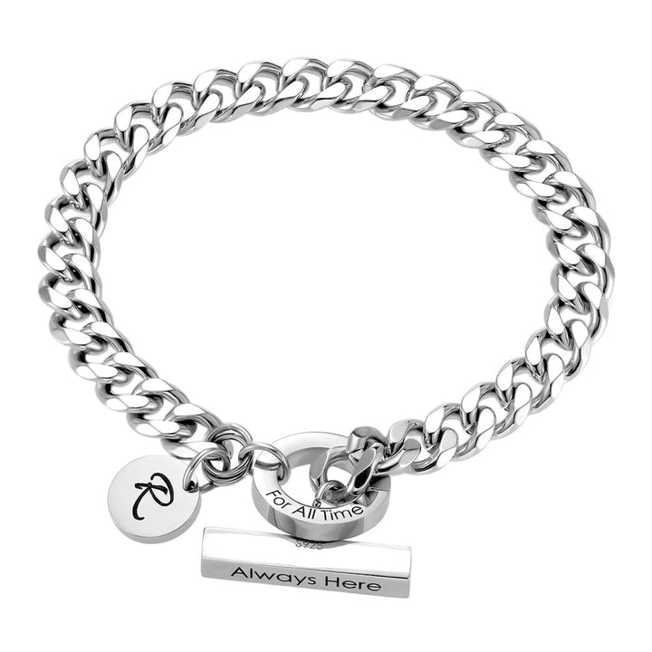 Gepersonaliseerde Zilver Schakel Armband met Bar en Tag | Matching Koppel Armbanden Gegraveerde Man en Vrouw - Remisia