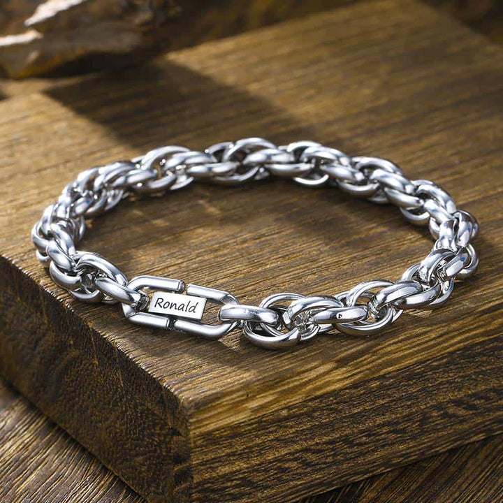 Zilver Armband Gegraveerde voor Mannen met Naam 7 mm | Overlappende Ankerketting Zilver Armband Gepersonaliseerde Heren