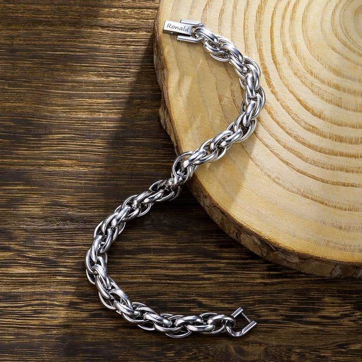 Zilver Armband Gegraveerde voor Mannen met Naam 7 mm | Overlappende Ankerketting Zilver Armband Gepersonaliseerde Heren