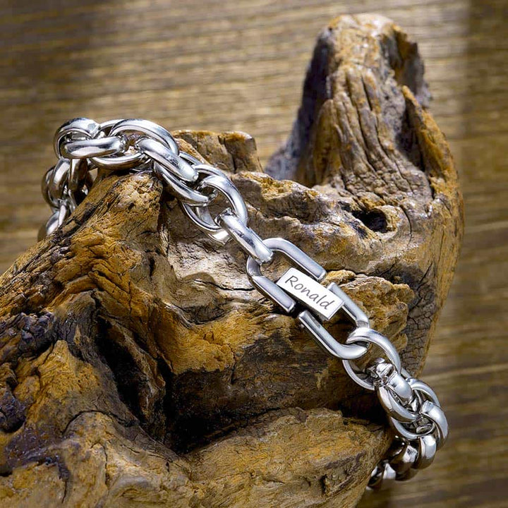 Zilver Armband Gegraveerde voor Mannen met Naam 7 mm | Overlappende Ankerketting Zilver Armband Gepersonaliseerde Heren