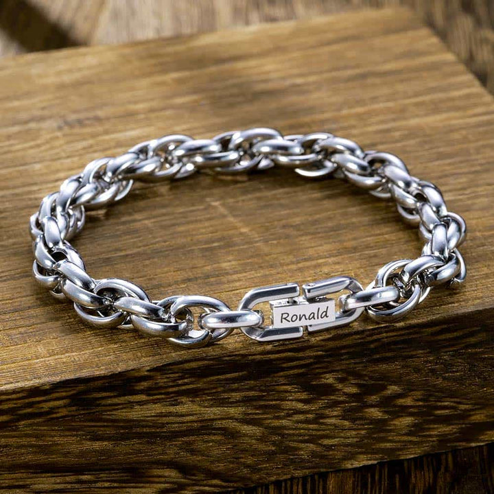 Zilver Armband Gegraveerde voor Mannen met Naam 7 mm | Overlappende Ankerketting Zilver Armband Gepersonaliseerde Heren
