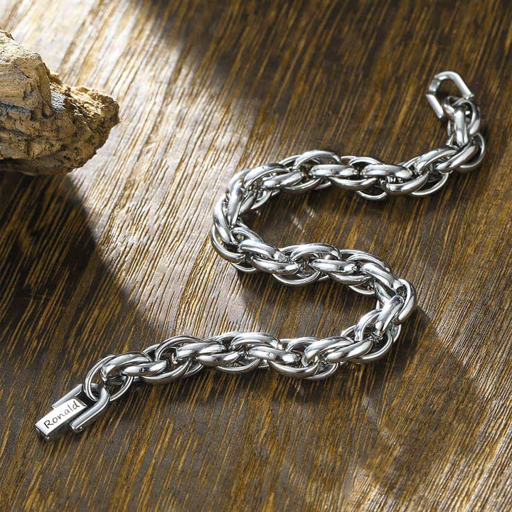 Zilver Armband Gegraveerde voor Mannen met Naam 7 mm | Overlappende Ankerketting Zilver Armband Gepersonaliseerde Heren