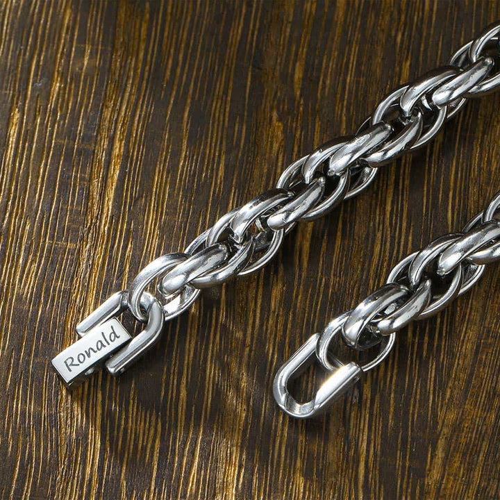 Zilver Armband Gegraveerde voor Mannen met Naam 7 mm | Overlappende Ankerketting Zilver Armband Gepersonaliseerde Heren