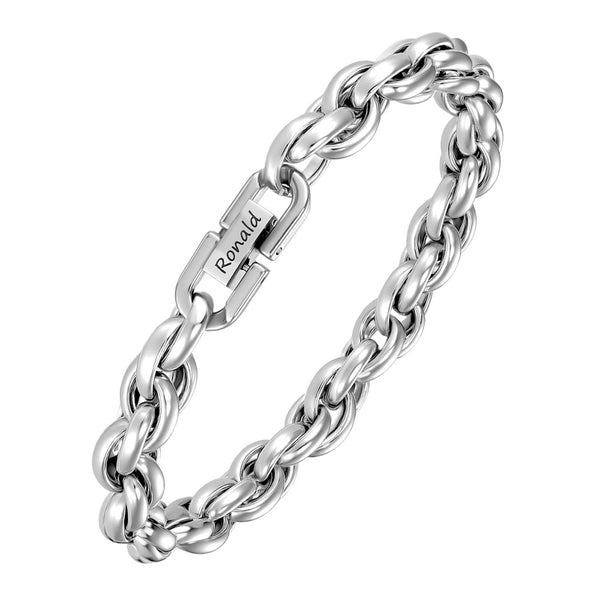 Zilver Armband Gegraveerde voor Mannen met Naam 7 mm | Overlappende Ankerketting Zilver Armband Gepersonaliseerde Heren