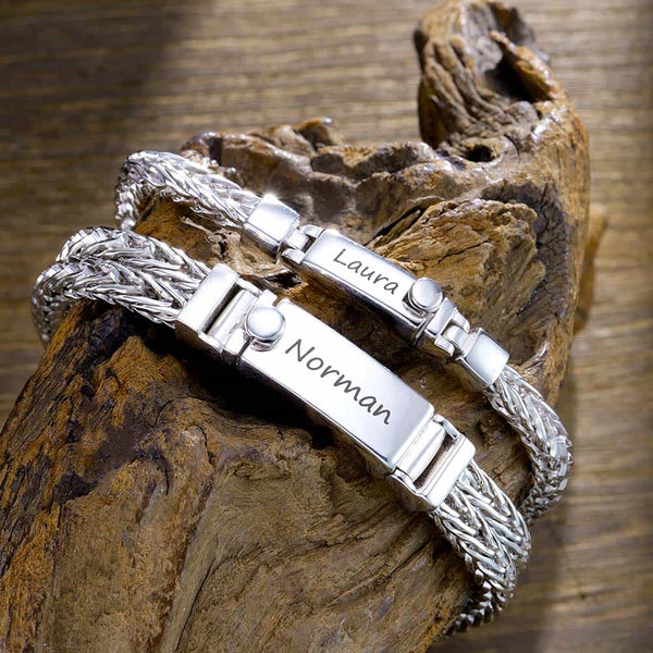 Vossenstaart Zilver Matching Koppel Armband Gegraveerde | Gepersonaliseerde Zilver Armband met Naam voor Mannen Dames