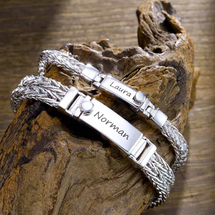 Vossenstaart Zilver Matching Koppel Armband Gegraveerde | Gepersonaliseerde Zilver Armband met Naam voor Mannen Dames