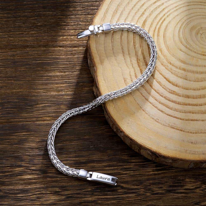 Zilver Vossenstaart Armband Damen Gepersonaliseerde 4 mm | 925 Zilver Heren Armband Gegraveerde Vrouw met Naam - Remisia