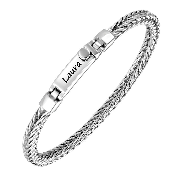 Zilver Vossenstaart Armband Damen Gepersonaliseerde 4 mm | 925 Zilver Heren Armband Gegraveerde Vrouw met Naam - Remisia