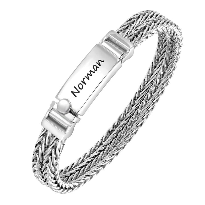Zilver Vossenstaart Armband Heren Gepersonaliseerde 8 mm | 925 Zilver Armband Gegraveerde voor Mannen met Naam - Remisia