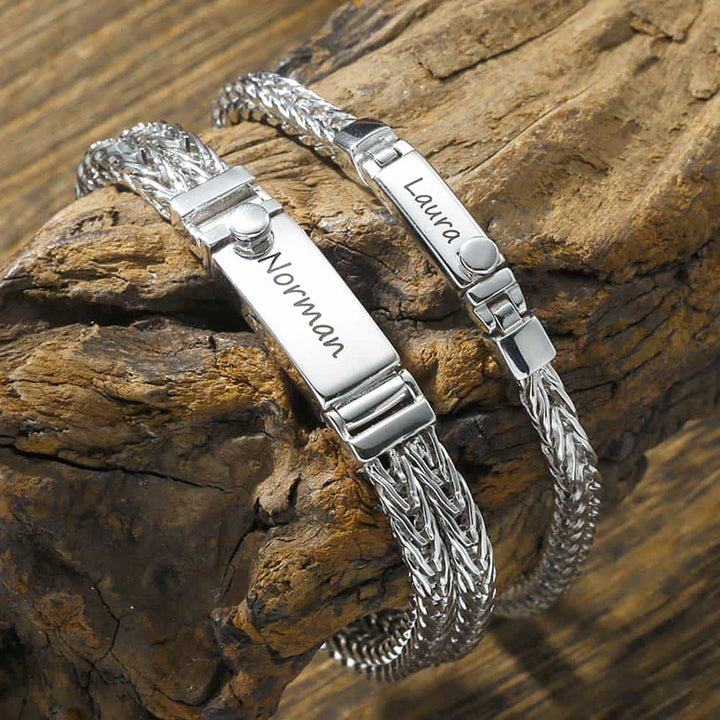 Vossenstaart Zilver Matching Koppel Armband Gegraveerde | Gepersonaliseerde Zilver Armband met Naam voor Mannen Dames