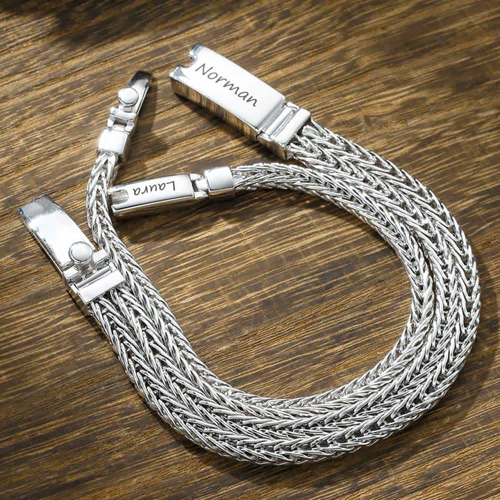 Vossenstaart Zilver Matching Koppel Armband Gegraveerde | Gepersonaliseerde Zilver Armband met Naam voor Mannen Dames