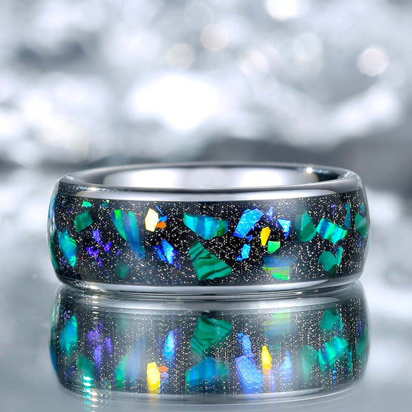 Wolfraam Ring met Groene Opaal 8mm - Sterrenhemel Kunstenaar