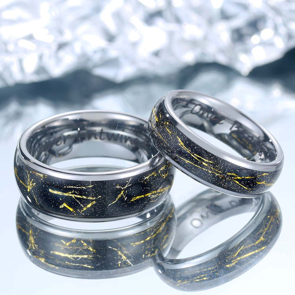 Wolfraam Ringen Zilver met Goudfolie - Tijdgraveur